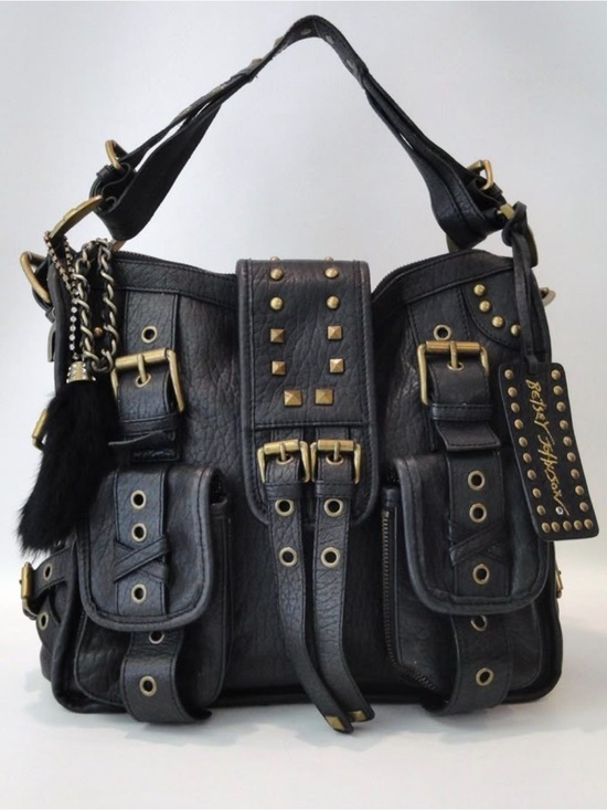 Betsey Johnson Handbags - Vintage Betsey Johnson Black Shoulder Bag with Gold Hardware and Stud Accents